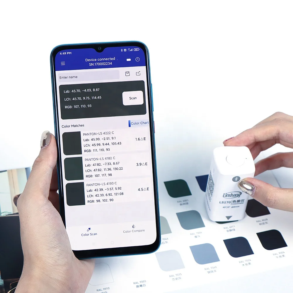 

RTS LS170 45/0 Мини-дешевый считыватель цветов Bluetooth APP Портативный колориметр Цветомер для бумаги