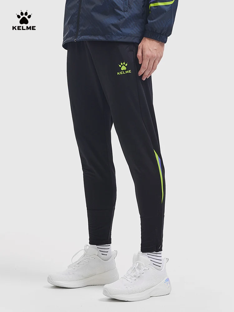 Kelme Football Training Gym Fitness Trousers Men's Contrast Panel Running Knitted Pants Outdoor Training Gym Fitness Trousers