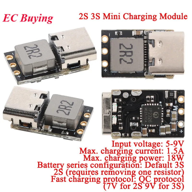 20pc/1pc 2S/3S BMS 18W DC 4.5-9.5V 3.7V 1.5A Lithium Battery Charging Boost Module QC Fast Charge Voltage Indicator Light Type-C