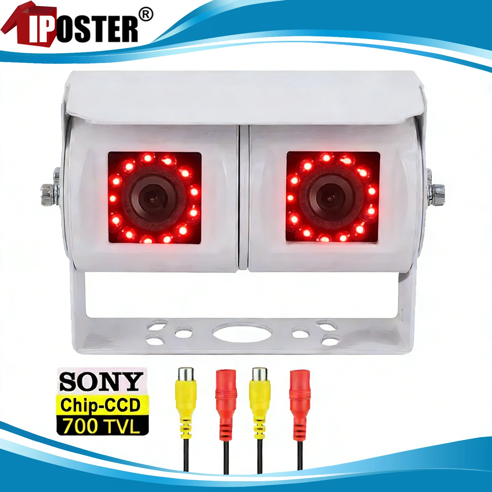 

iPoster Twin Регулируемый угол объектива Камера заднего вида CCD AV Двойной объектив Белая камера заднего вида Резервная камера RV для грузовика, автобуса