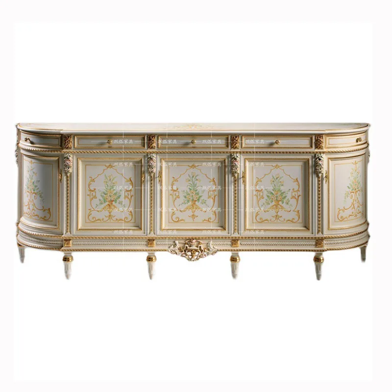 

high-end European birch carving light luxury painted dining side cabinet French entrance cabinet neoclassical storage cabinet