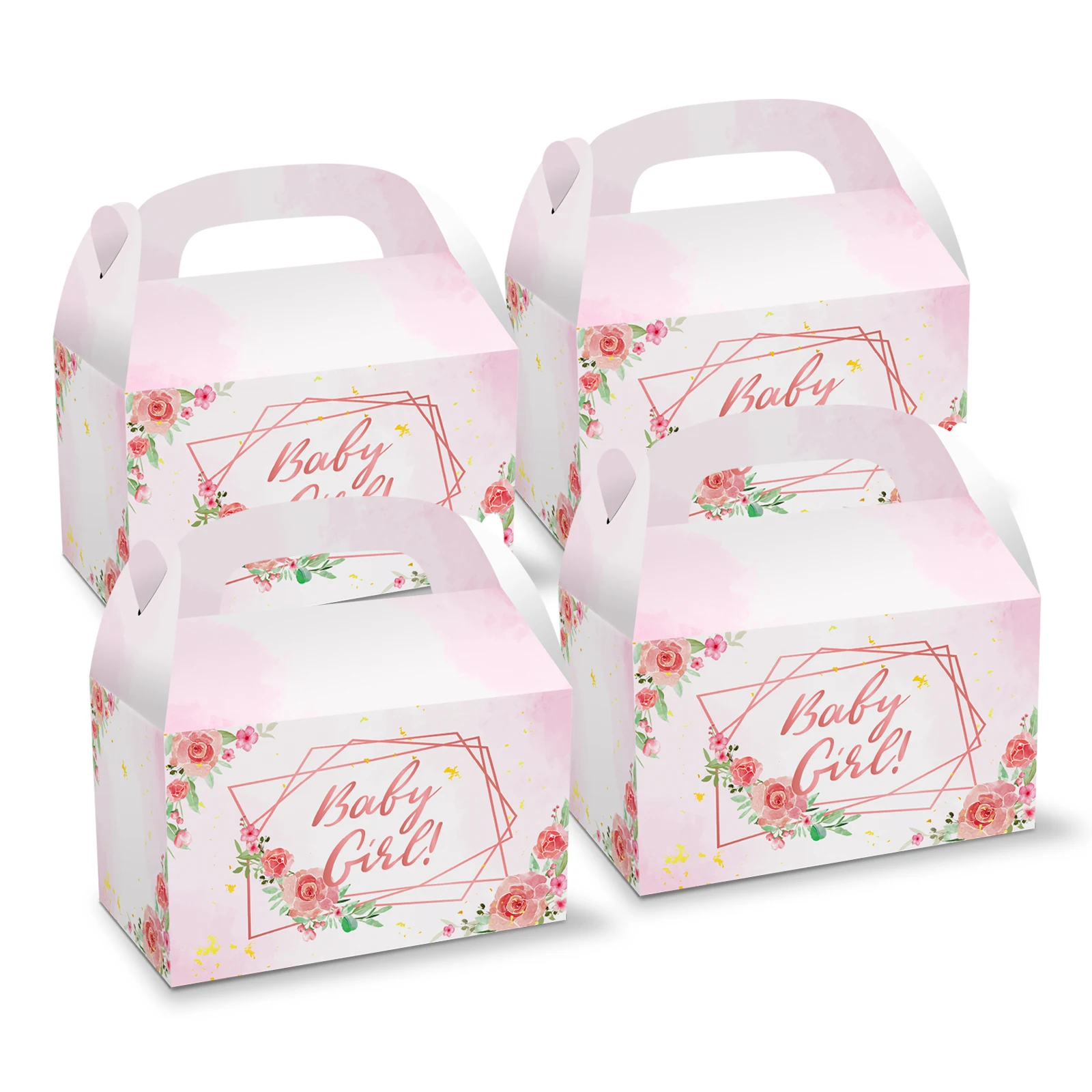 

DD030 4Pcs It's a Girl Baby Girl Party Paper Portable Gift Boxes Rose Flowers Birthday Baby Shower Party Candy Packing Gift Bag