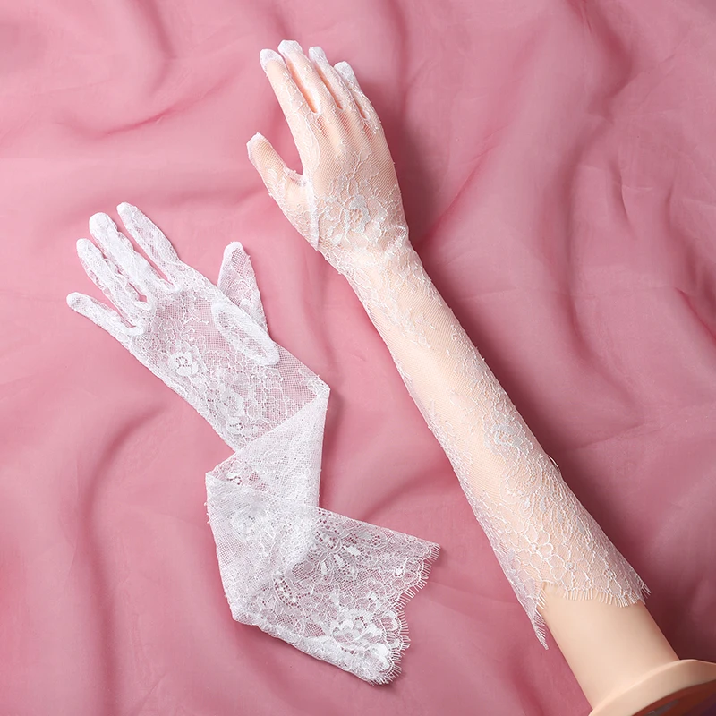 New super fairy white lace tulle long bridal photo wholesale gloves