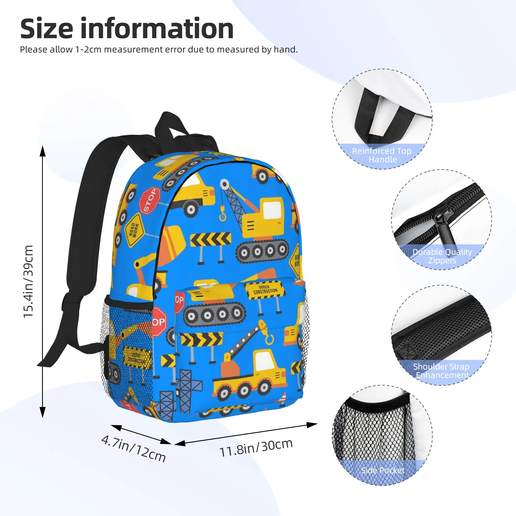 Road Work Under Construction Transportation Pattern Blue Backpack Hot Sale Daypack Boys Girls BookBag Shoulder Bags School Bag