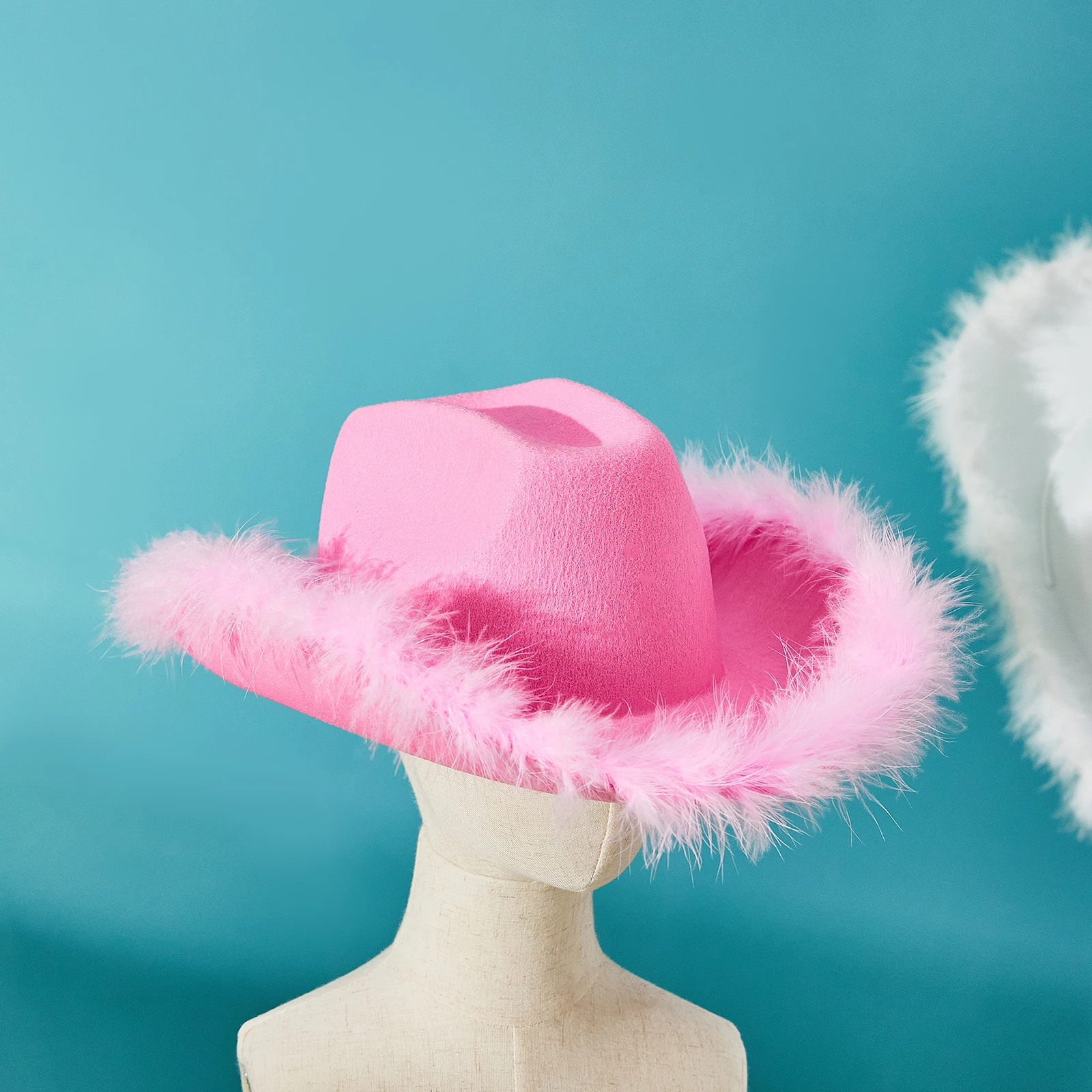 Chapeau de cowboy à bordure en fourrure pour femme, casquette à large bord, document solide, fête de rencontre, mode estivale