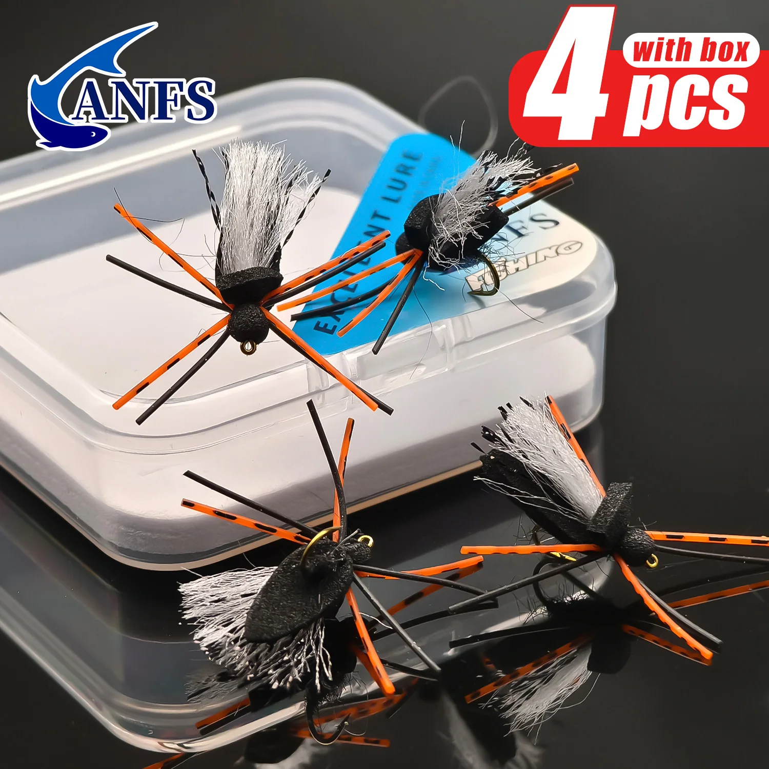 ANFS Moscas para Pesca com Mosca - Moscas Cicada Savage de Espuma Preta Tamanho # 12 (4 peças)
