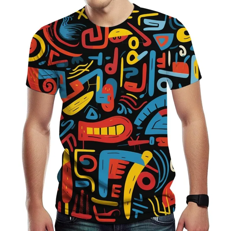 

Mens Trendy Hip Hop Tshirt Abstract Graffiti Print Tee Tops Fashion Summer Trendy Street Oversized Graphic Funny T-Shirts Tees