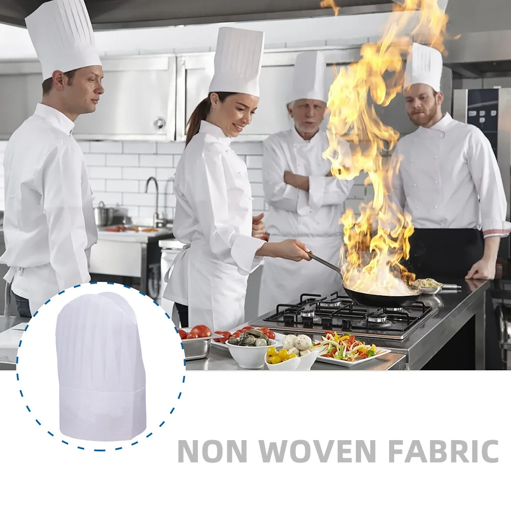 10Pcs Disposable Chef Hats Non-Woven Safe Healthy Cooking Baking Restaurant Kitchen Coffee Shop Bakery Sushi Bbq Heat Resistant