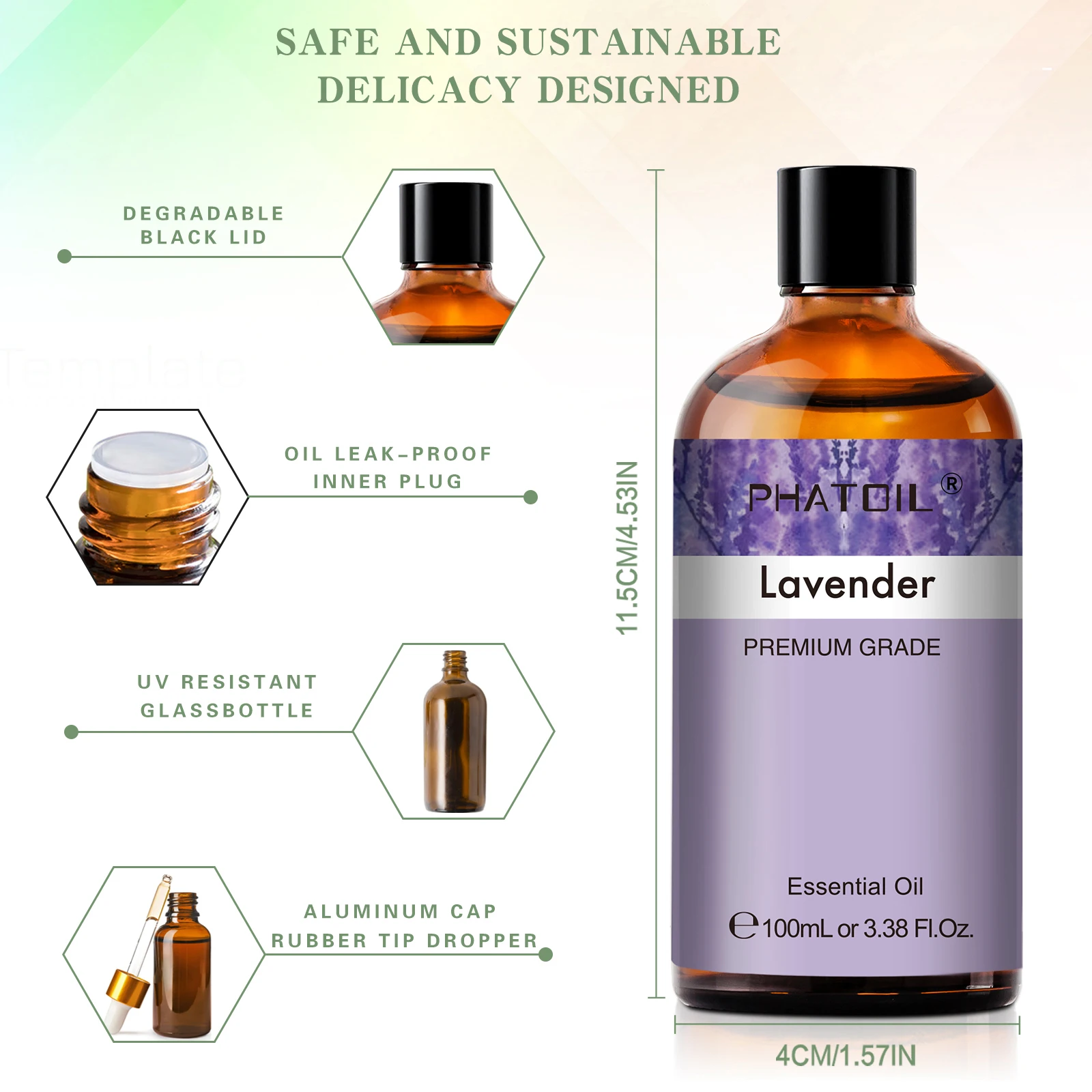 PHATOIL 100ml Óleo Essencial de Lavanda Para Difusor Aromaterapia Premium Fragrância Óleos Essenciais Para Fazer Velas Sabonete DIY