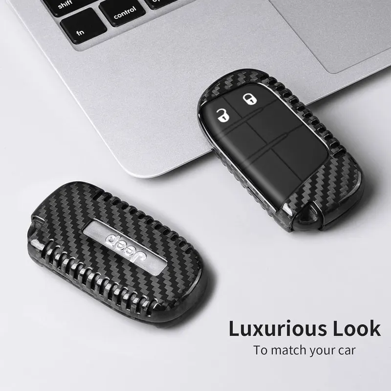 Carbon Fiber Key Fob Cover Case Protector for Jeep Cherokee Grand Cherokee Dodge RAM Durango Challenger Renegade Chrysler