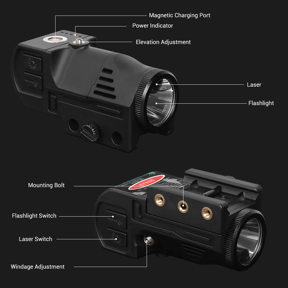 500 Lumens Pistol Light Tactical Flashlight for Pistols Rifles Magnetic Charging LED Weapon Gun Light Hunting Torch Airsoft