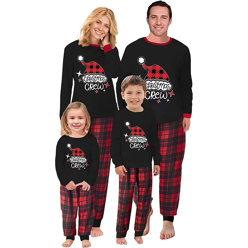 

Christmas Family Pajamas Matching Set Reindeer Print Long Sleeve Tops with Striped Pants Sleepwear Loungewear for Xmas