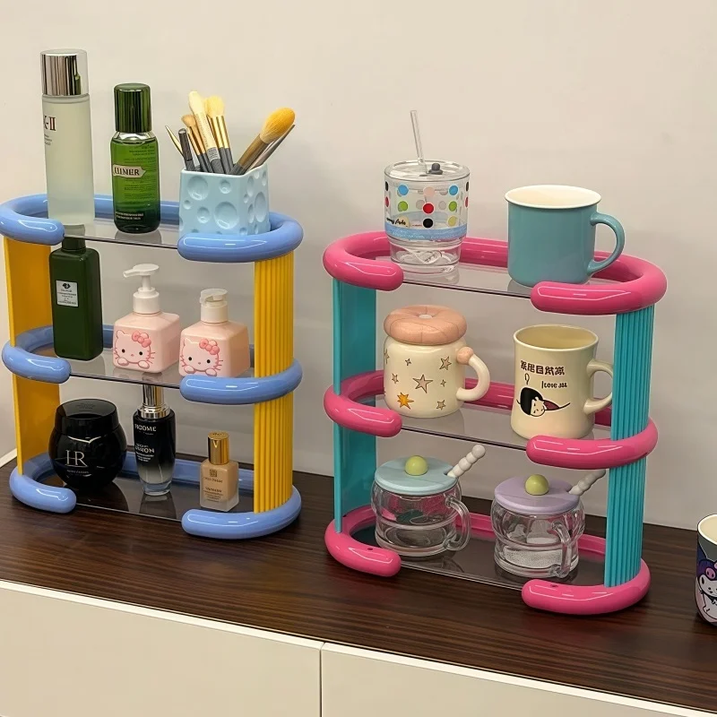 

Premium multi-layer shelf contrasting color dopamine cup holder bar counter water cup storage rack porch perfume aromatherapy