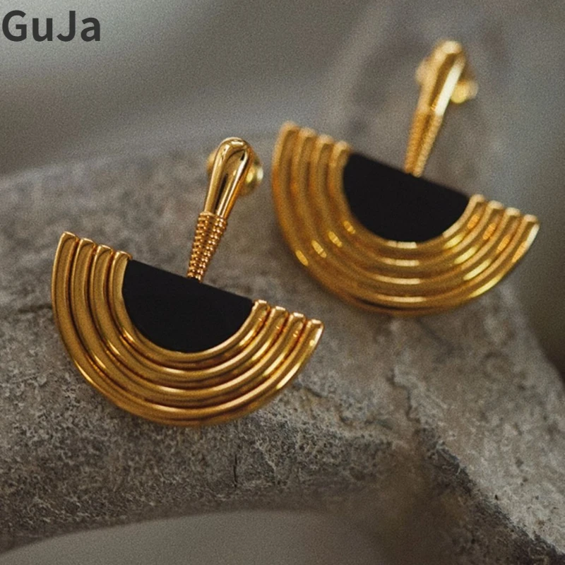 Retro Jewelry Half Round Gold Color Drop Earrings For Women 2023 Trend New Elegant Temparement Geometric Drop Accessories Gift