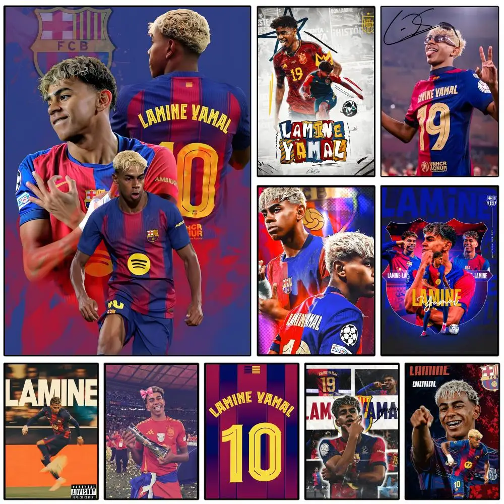 Póster de estrellas del fútbol populares L-Lamine-e Y-Yamal, pegatina de papel autoadhesiva impermeable, decoración de pared para cafetería