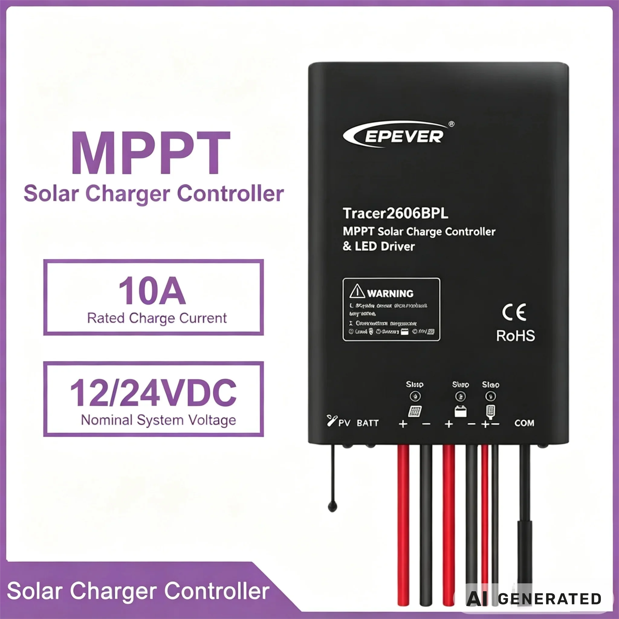 EPEVER Tracer2606BPL 10A MPPT Solar Charge Controller 60V Max PV Input 12V 24V Auto RS485 Communication Regulator