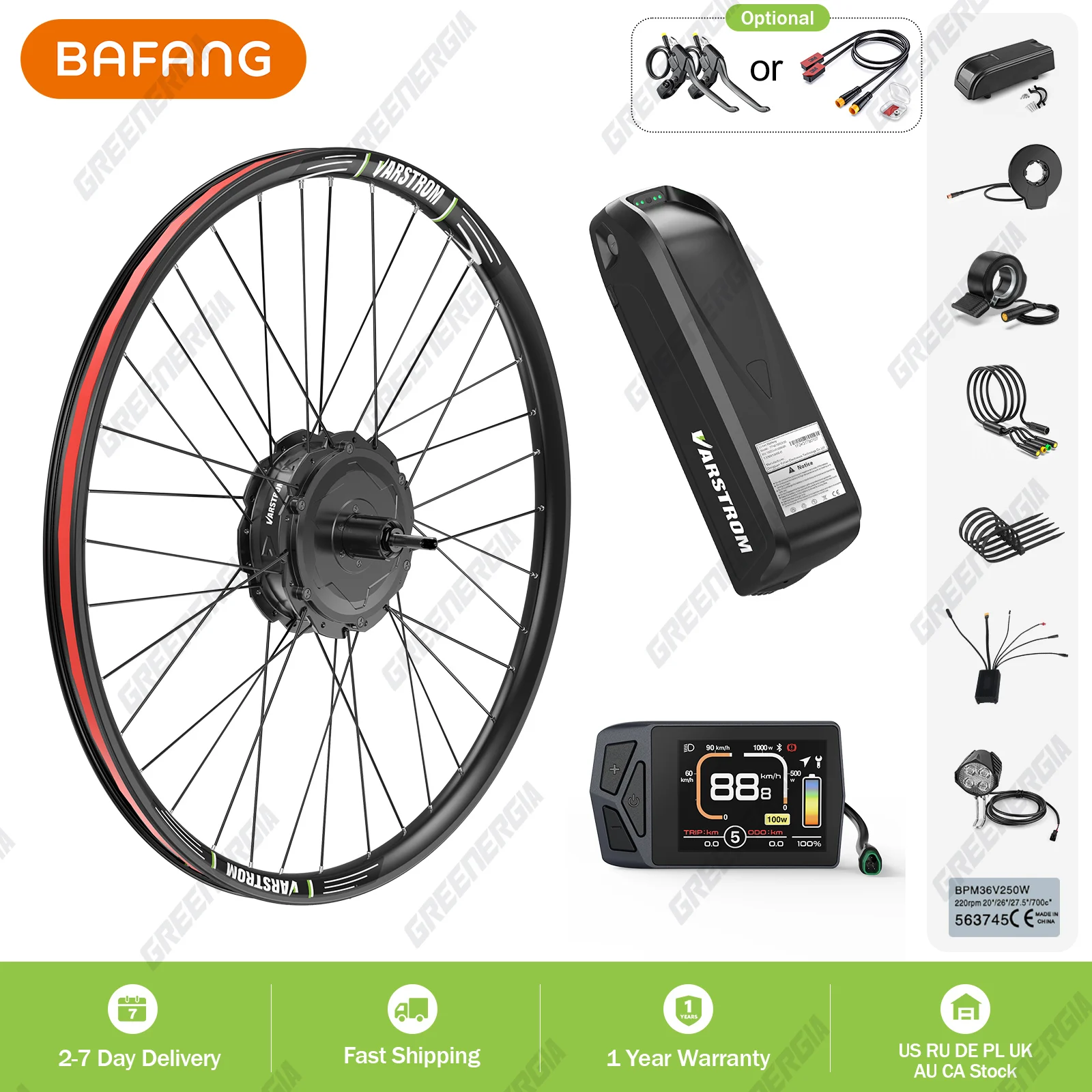 

Varstrom 125XVH 500W Rear Wheel Hub Motor 20-29Ebike Kit Geared Brushless Electric Bicycle Bike Conversion Kit 13Ah 20Ah Battery