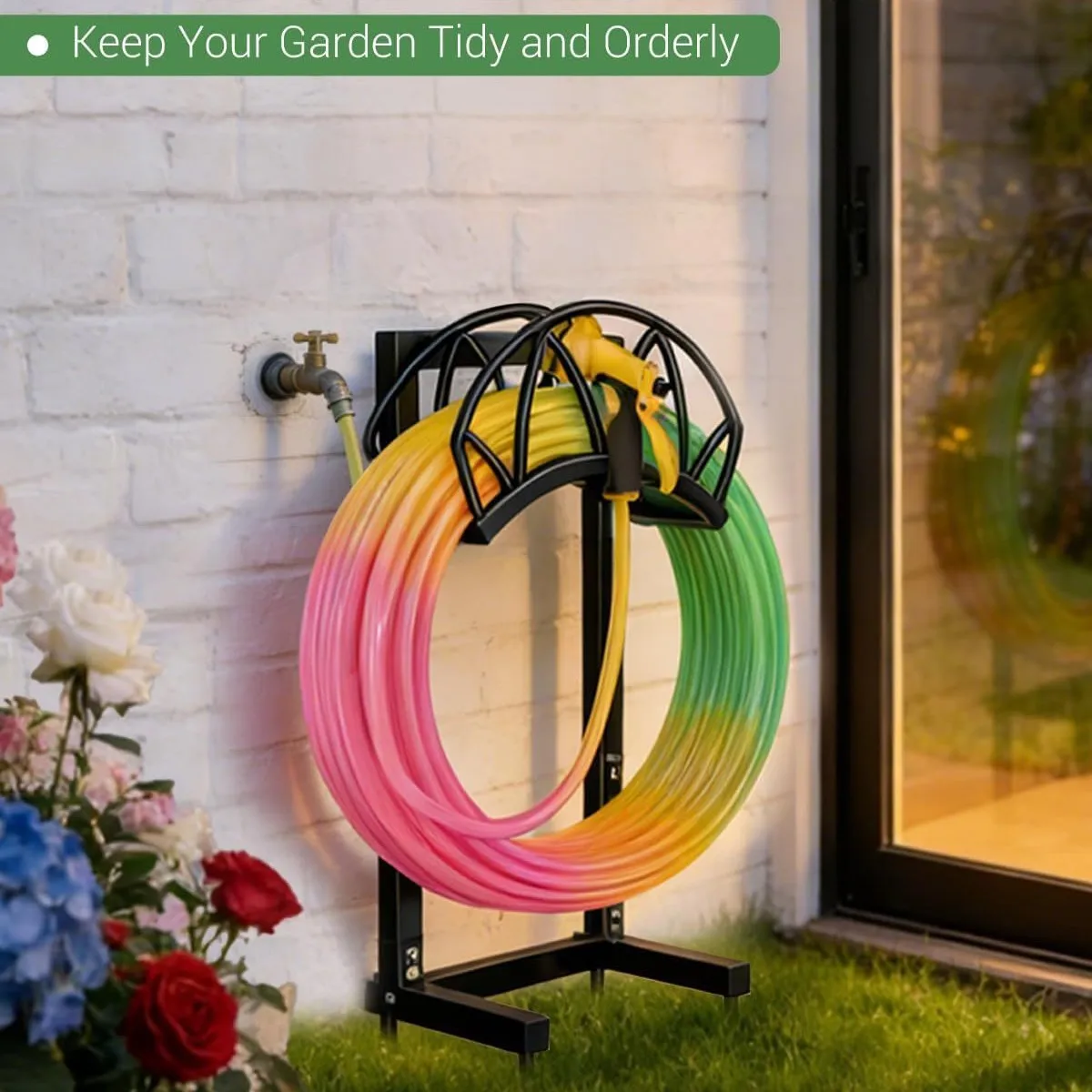 garden water pipe rack Floor-to-ceiling metal water pipe storage rack Outdoor garden hose