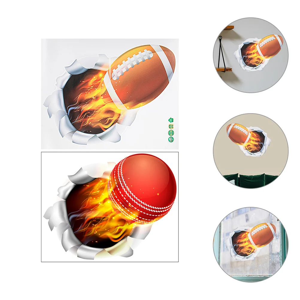 

2Pcs Sports Wall Decals PVC Creative 3D Simulation Ball Stickers for Bedroom Living Room Wall Decor Stick on Decorative Sticker