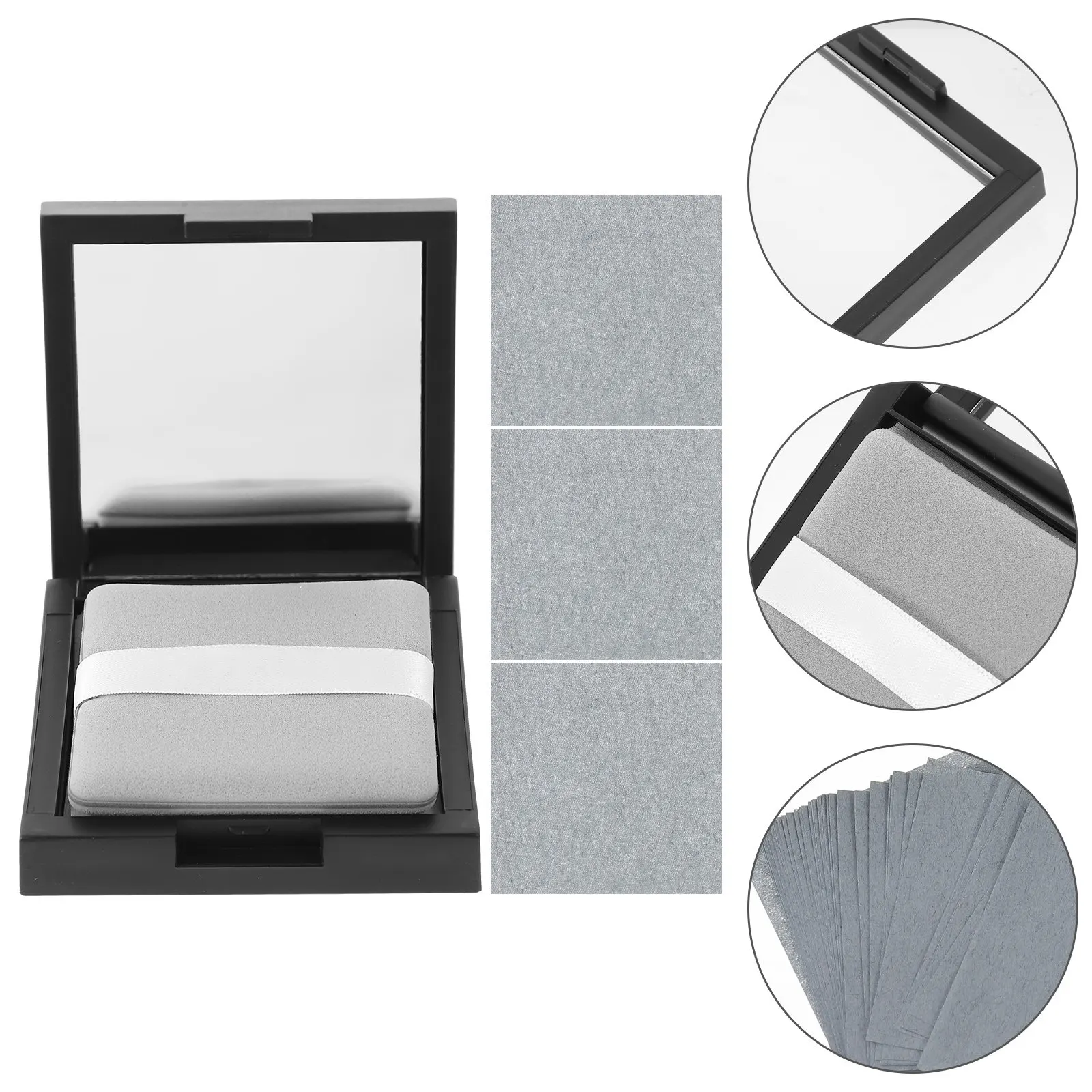 1Set Facial Oil Blotting Sheets for Oily Skin Fast Absorbing Anti-Gloss Makeup Safe Portable with Mirror Case Powder Puff