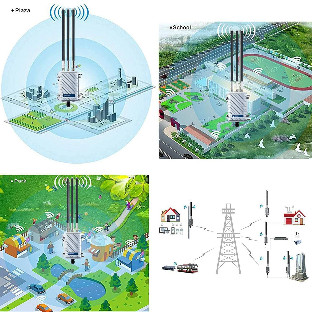 KuWFi Outdoor Wireless Bridge WiFi Access Point 750Mbps Wireless Repeater 2.4G&5.8G Wifi Antennas Waterproof Base Station AP