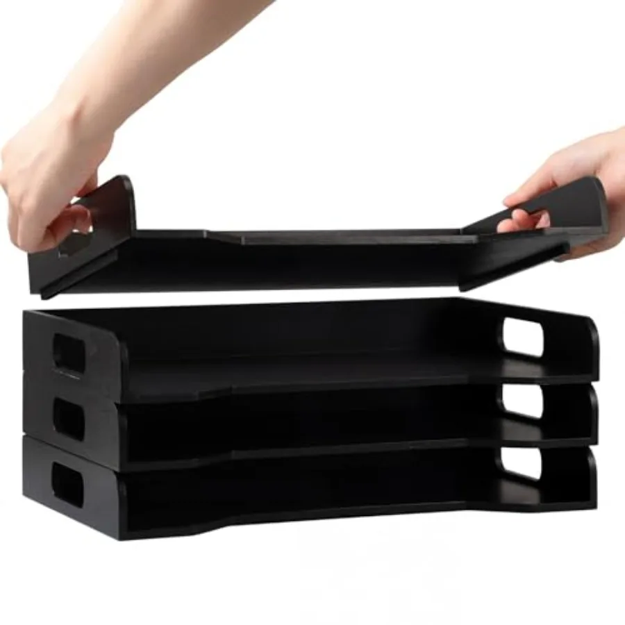 

4-Tier Bamboo Wooden File Organizer Stackable Desktop File Tray Office Desk Organizers for A4 Paper Folders Desk Accessories Or