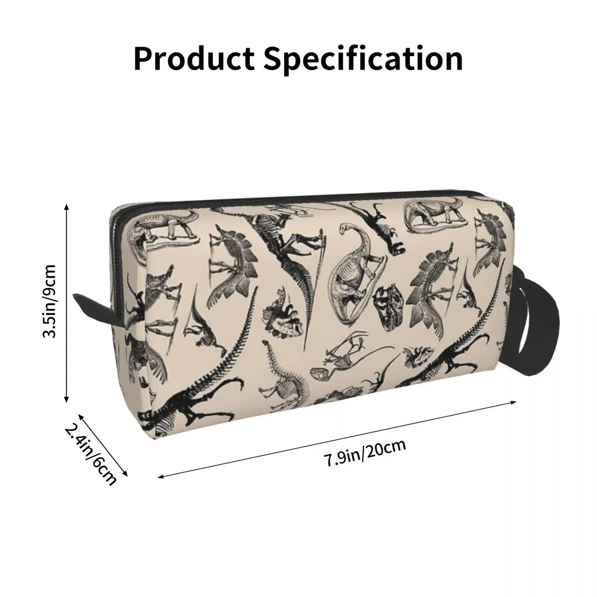 Museum Dinosaurs And Skeletons Black And Cream Makeup Bag Cosmetic Dopp Kit Toiletry Cosmetic Bag for Women Beauty Pencil Case