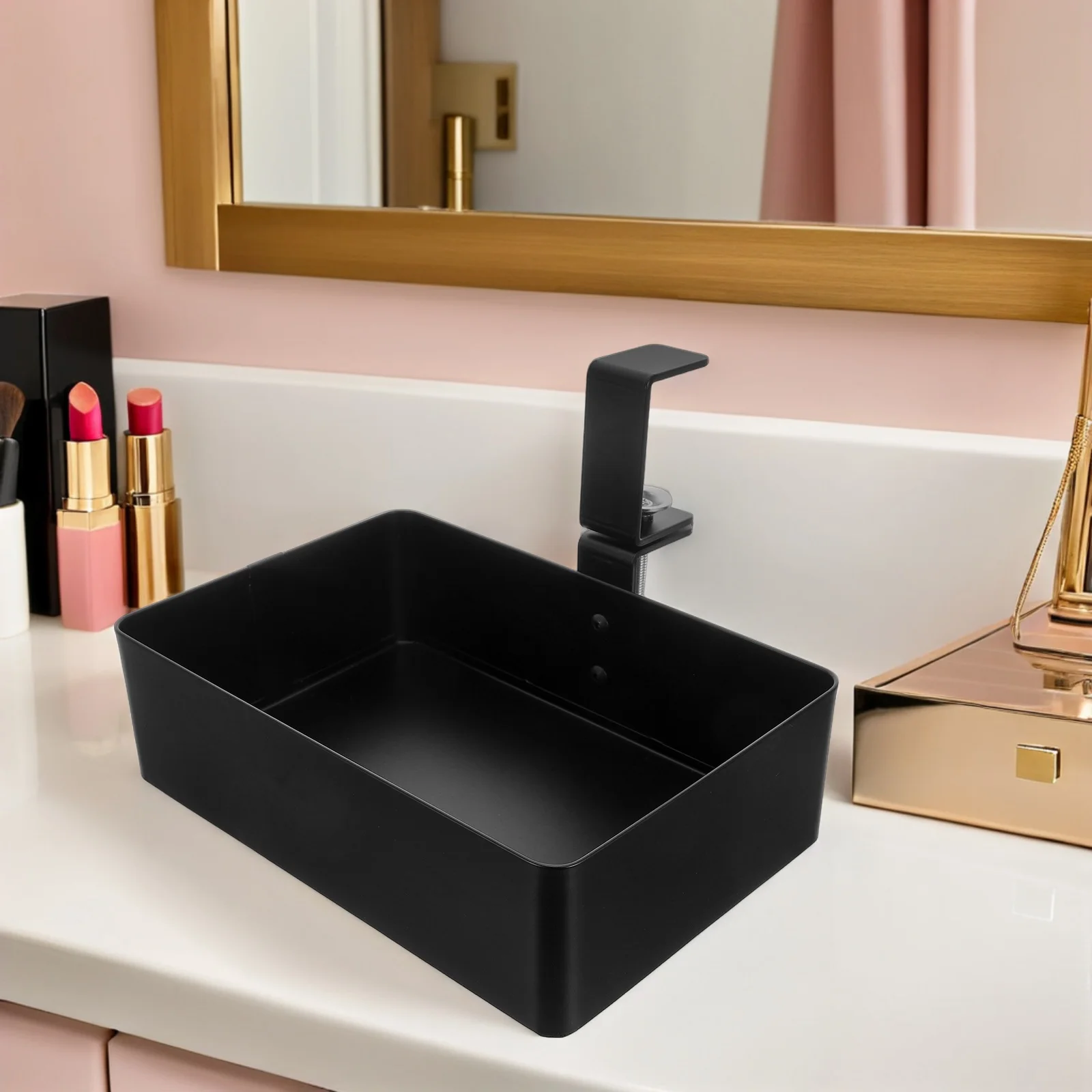 Suporte de armazenamento de mesa escondido braçadeira sob gaveta de mesa instalação sem broca prateleira de metal rotativa resistente para escritório de maquiagem
