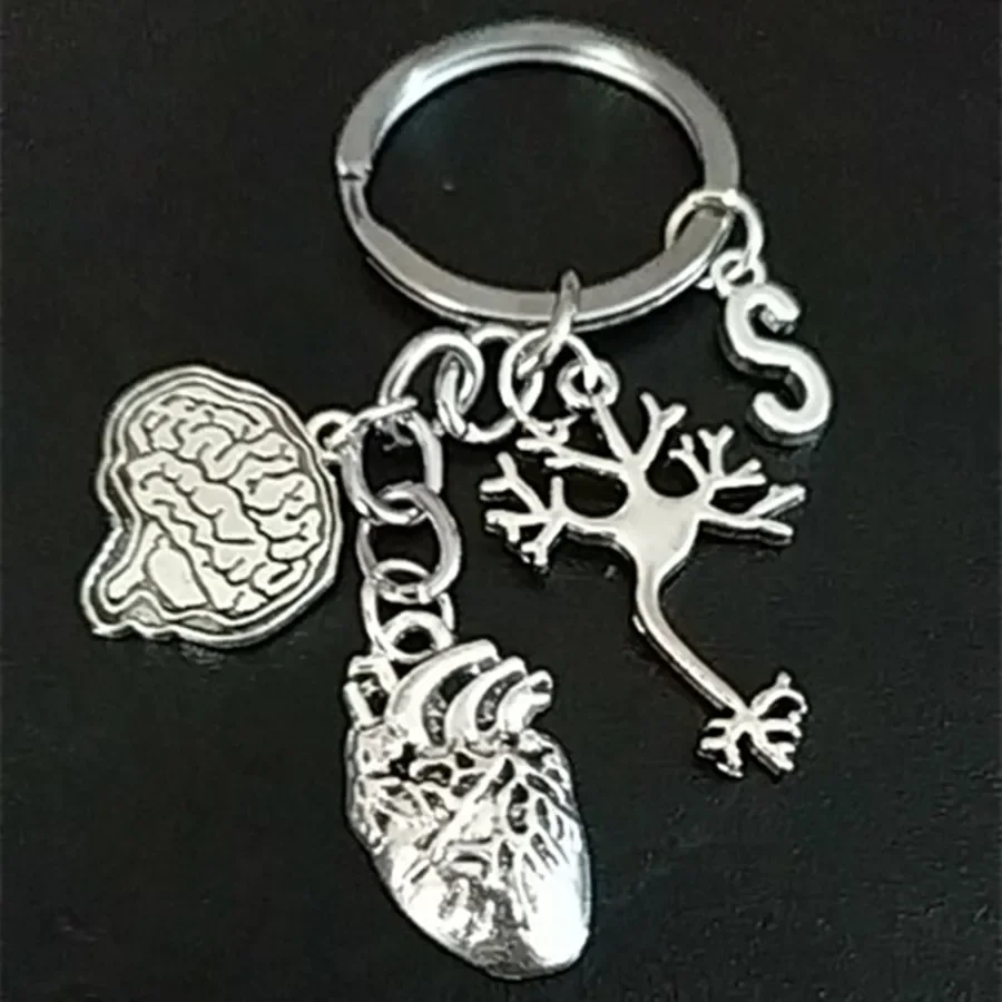 Brain Heart Neuron 26 Letters Heart Brain Neurological Medical Key Chain Key Ring Pendant Gift