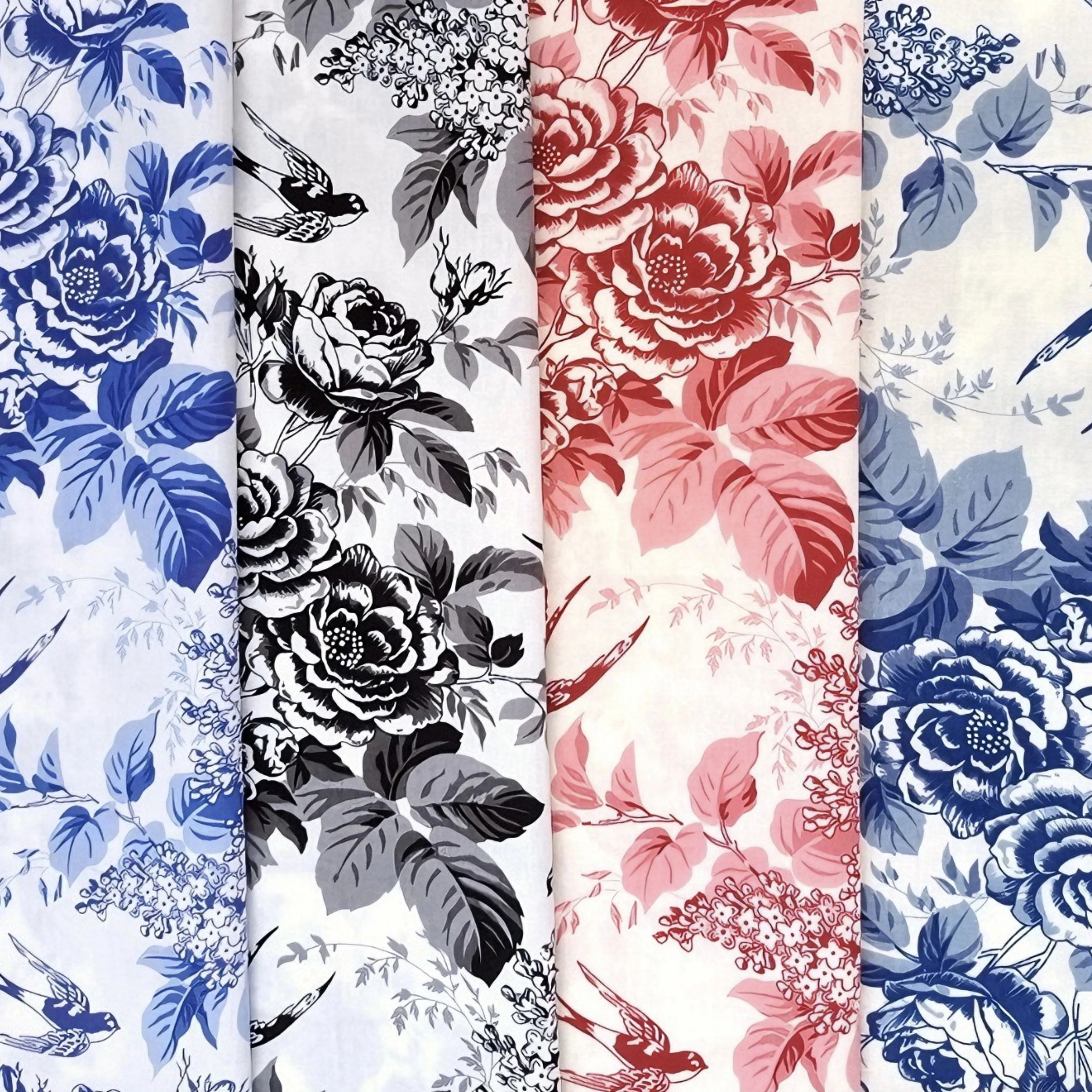 Vintage Floral Bird Printed Cotton Fabric Soft Breathable for Women's Dress Skirt Blouse Sewing Craft DIY Home Decor Textile