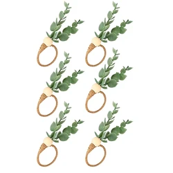 HOT SALE 6 Pieces Eucalyptus Napkin Rings Handmade Wooden Beads Home Decor Faux Greenery Napkin Holders For Weddings,Party,Etc