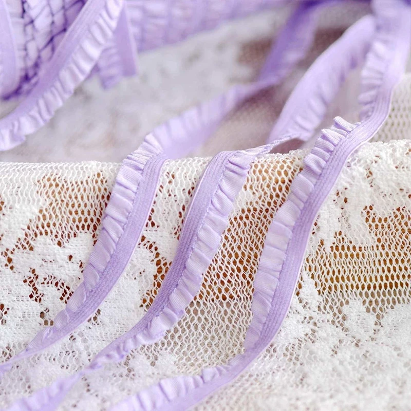 1cm Elastic Ruffle Lace Trim,2 Yard Multicolor Pleated Organza Ribbon, DIY Sewing Craft Supplies for Lingerie, Dress, Hair Acces
