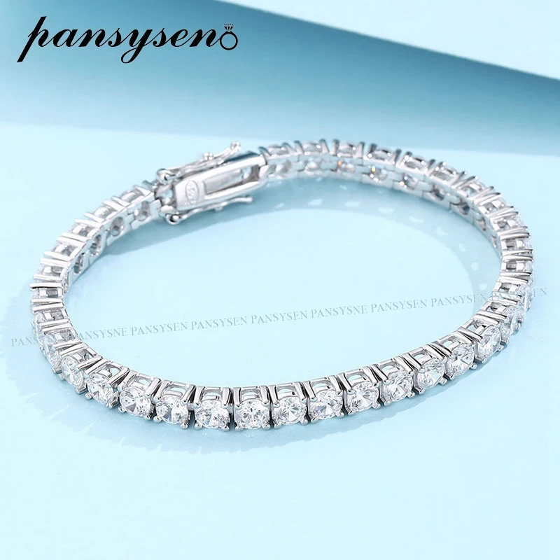 Sparkling 3/4/5MM High Carbon Diamond Tennis Bracelet 925 Sterling Silver Plated 18K White Gold Chain Bracelets for Women Men