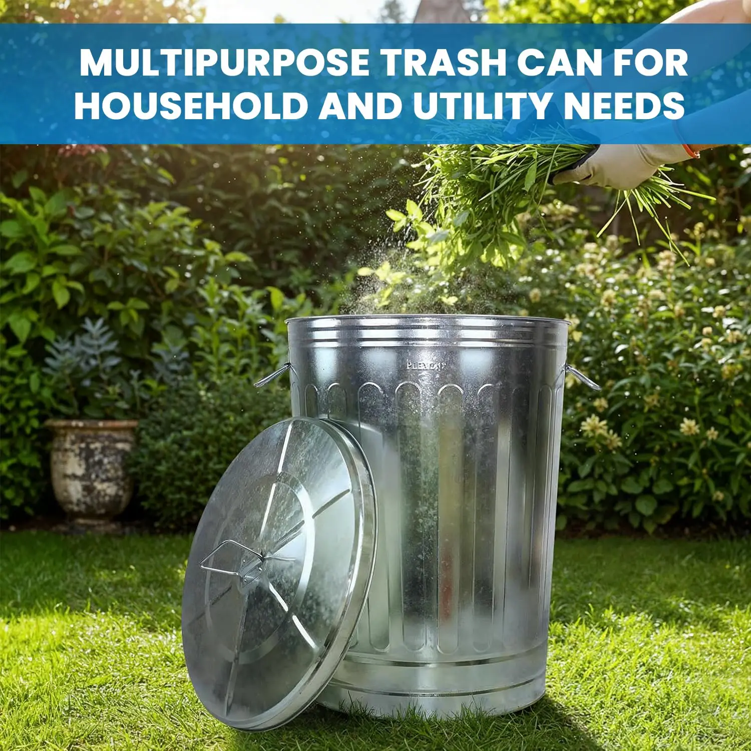 31 Gallon Metal Trash Can with Lid Outdoor - Large Galvanized Trash Can - Retro Farmhouse Outdoor Garbage Can with, Customized