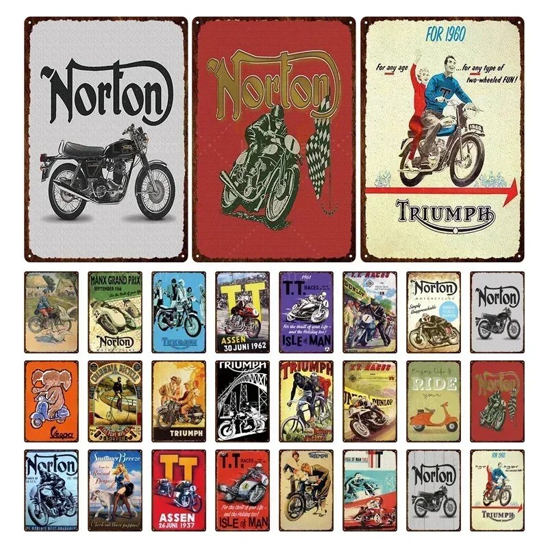 Vintage Norton Motorcycle Metal Poster Retro Plaque Wall Art Painting Plate Bar Garage Decor Vintage Tin Sign Home Decor Poster