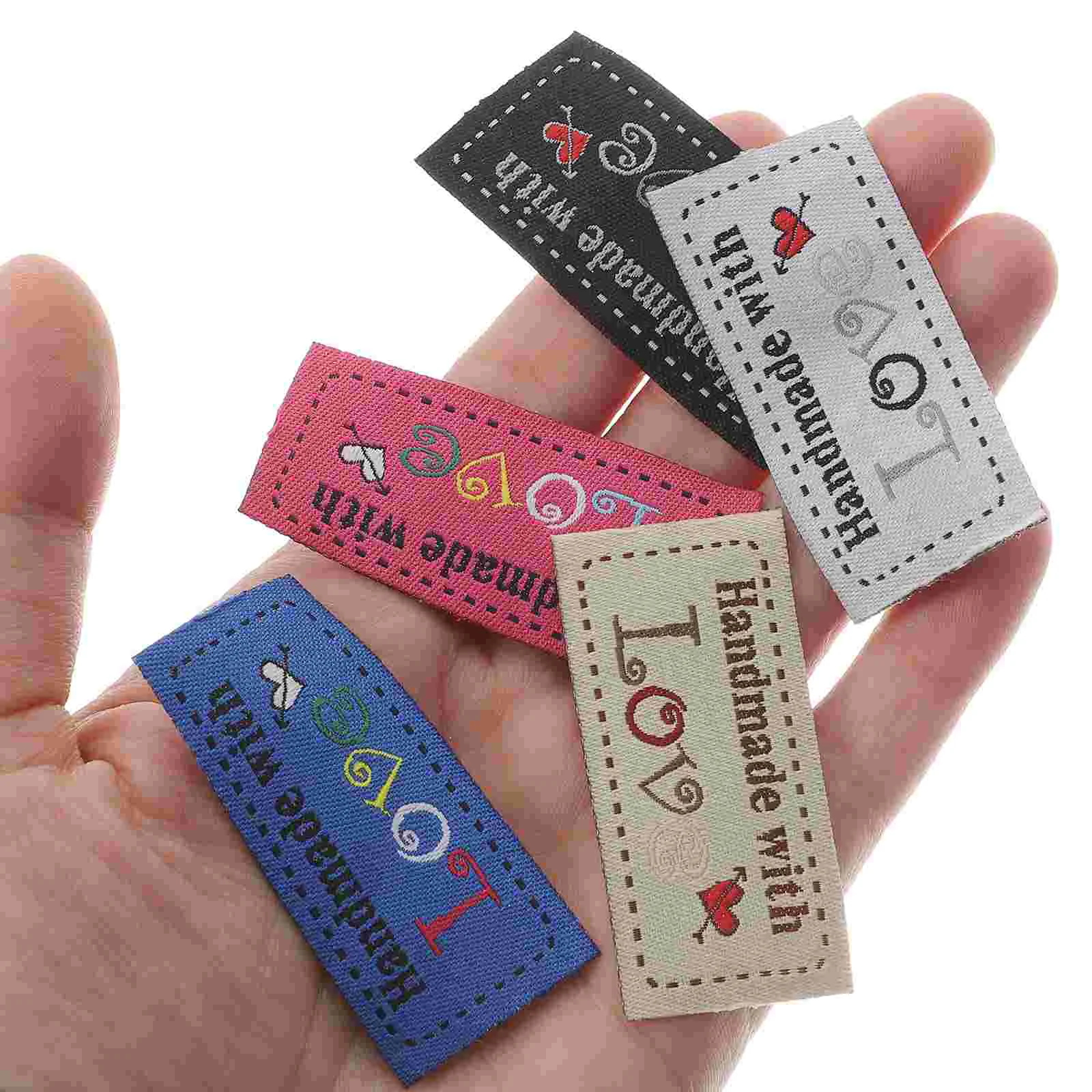 

100pcs Handmade Woven Labels Creative Sewing Tags for Wallet Purse Bag Custom Clothes Labels Red Yellow Black White
