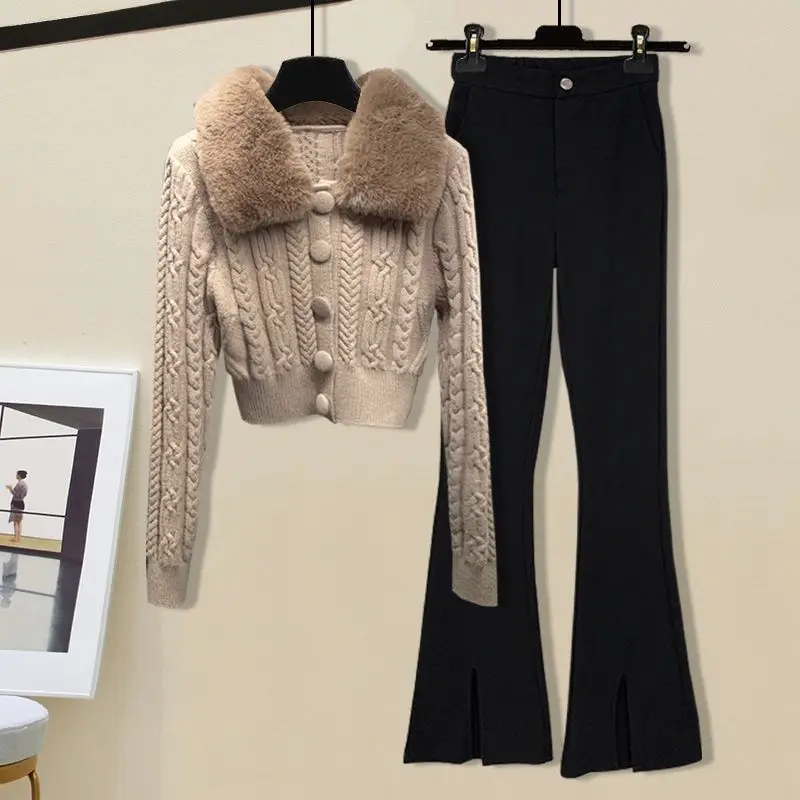 Spring Autumn Single/Set 2023 New Arrival Fashion Retro Slim Fit Sweater High Waist Micro Ragged Pants Two Piece Set For Women