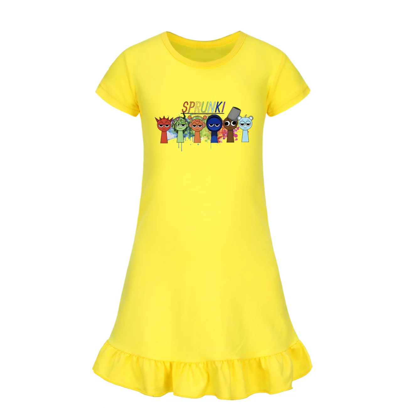 Hot Sprunki Incredibox music Dress Girls Nightdress Clothes Cartoon Pajamas Clothing Short Sleeve Pajamas Dress Kids Family Wear