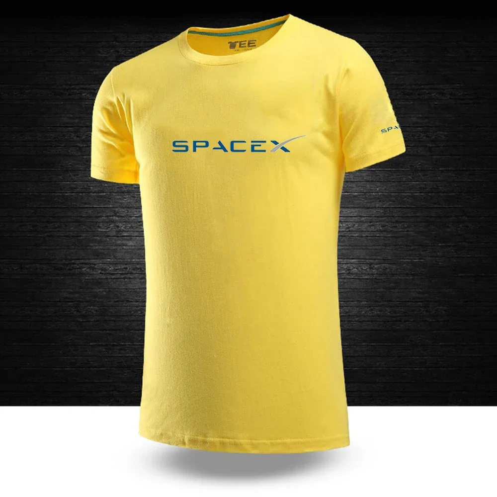 2024 Men SpaceX Space X Logo Summer Hot Sale Fashionable Printing Short Sleeve Top Solid Color Cotton Business Casual T Shirt