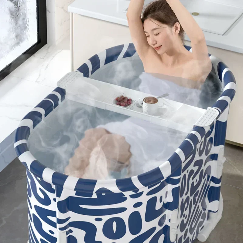 Portable Folding Bathing Bucket for Adults One Button Foldable Free of Installation Adult Full Body Household Bathtub and tray