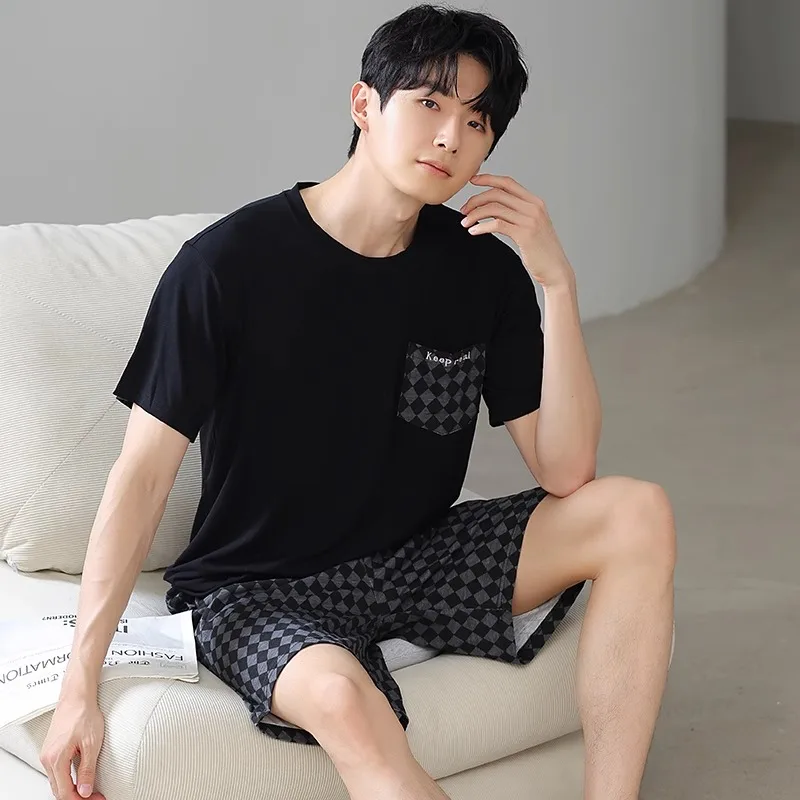 2024 Men\'s Summer Casual Sleepwear Sets Homewear Suits 2pcs Modal T-shirt and Shorts Oversized Pajamas Male L-5XL Pjs pyjama