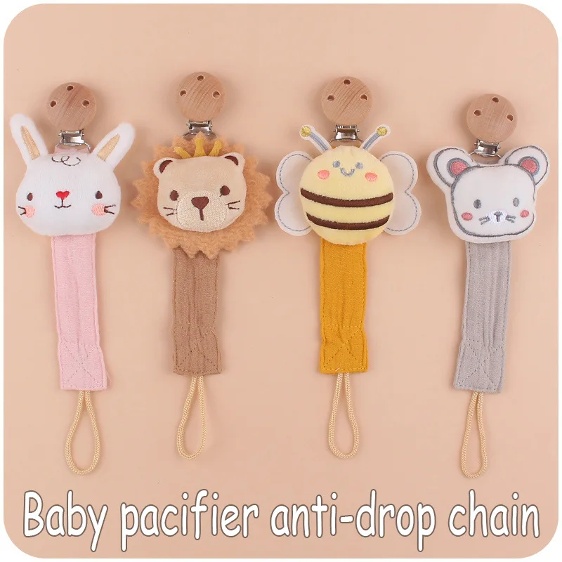 Kids Handmade Cartoon Cotton Baby Pacifier Chain Round Beech Baby Dummy Holder Clip For Nursing Teether Chew Toy Infant Products