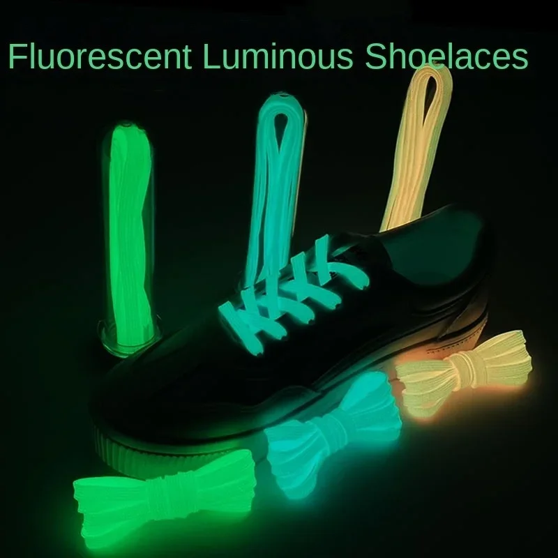 Premium 7mm Laces Fluorescent Flatlace Children Shoe Shining Neon Luminous Tape for Kids' Fashion Safety At Night Light Shoelace