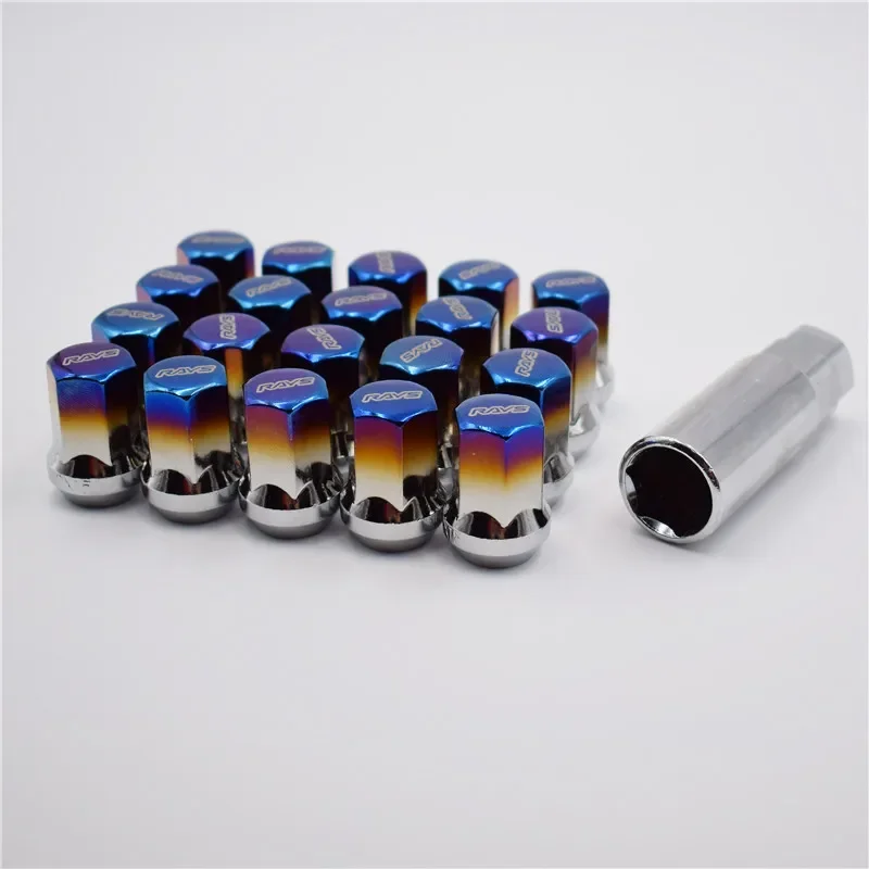 Rays 17HEX 20pcs/set Burnt Blue Steel Car Wheel Rims Lock Lug Nuts Closed End Nut M12x1.5/M12x1.25