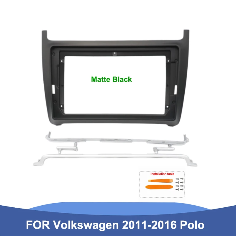 For Volkswagen Polo 2011-2016 9 Inch Dashboard Installation Panel Matte Black Optional Wiring Harness CANBUS Adapter