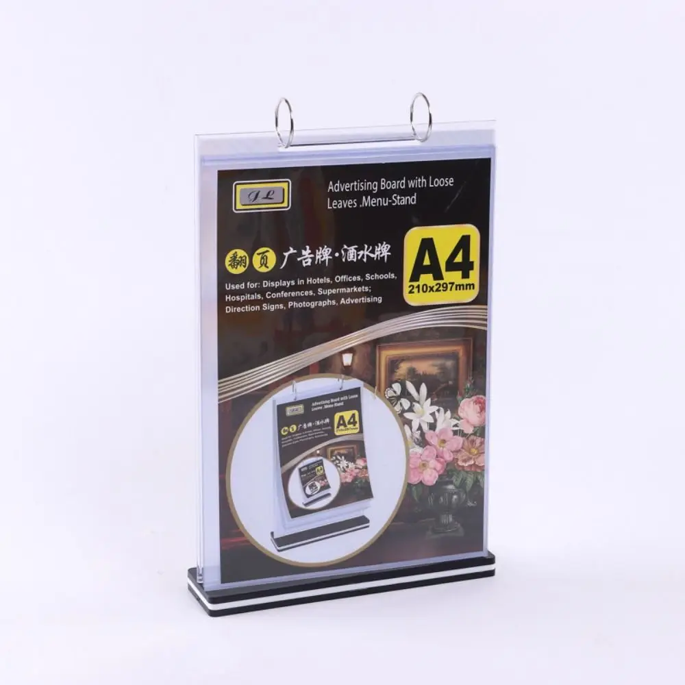 Clear PVC Menu Display Stand Sturdy Base A4/A5 Tabletop Loose-leaf Rack Detachable 6 Pages Poster Holder Store Display
