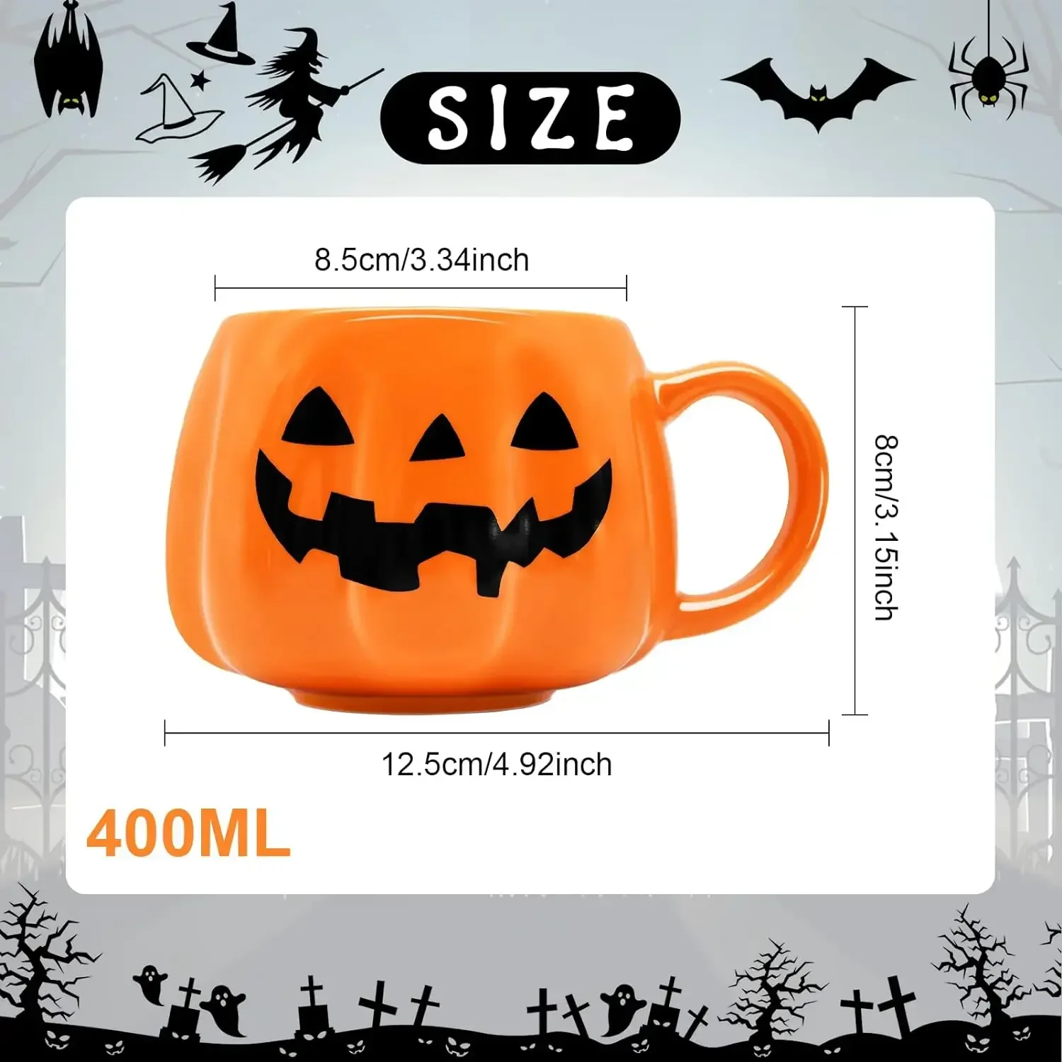 1pc 400ml Halloween Pumpkin Mug Decor Halloween Pattern Mug Ceramic Cute Pumpkin Coffee Cup compleanno Tabletop Drinkware Gifts