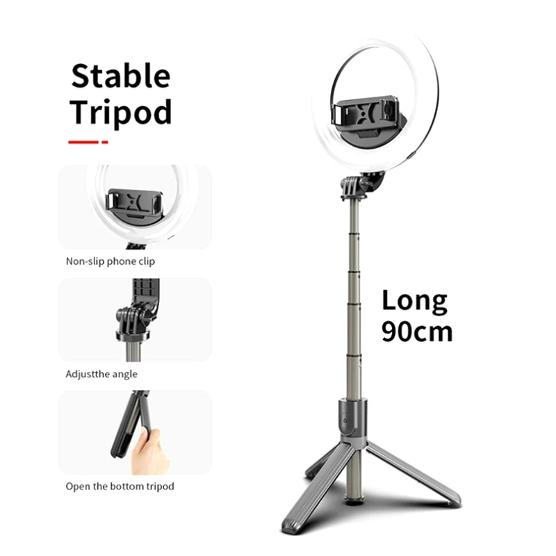 NEW-Wireless Bluetooth Selfie Stick Handheld Foldable Extendable Remote Shutter Tripod With LED Ring Photography Light