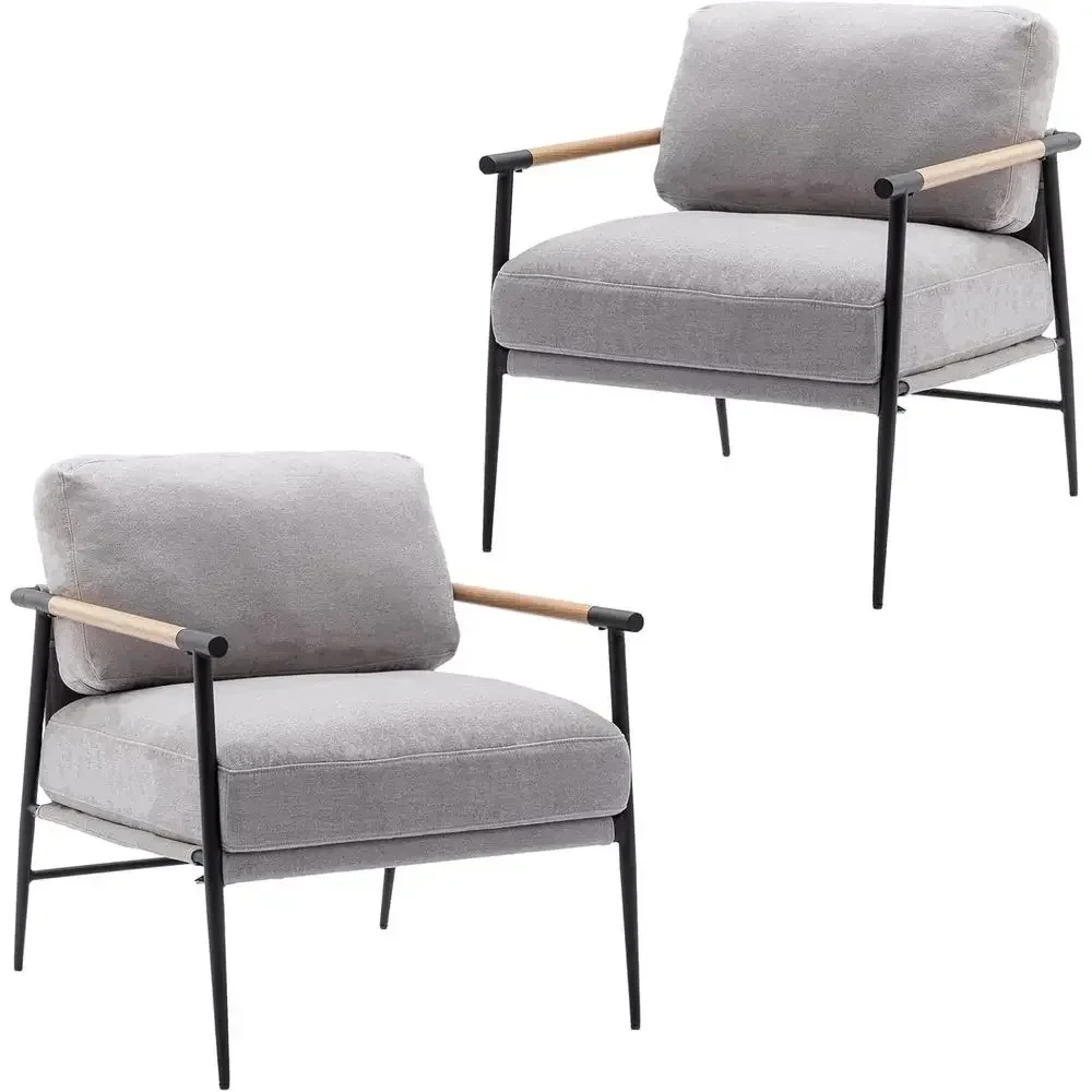 Modern Linen Fabric 2-Piece Accent Chair Set with Metal Legs for Living Room, Bedroom, or Office, Grey