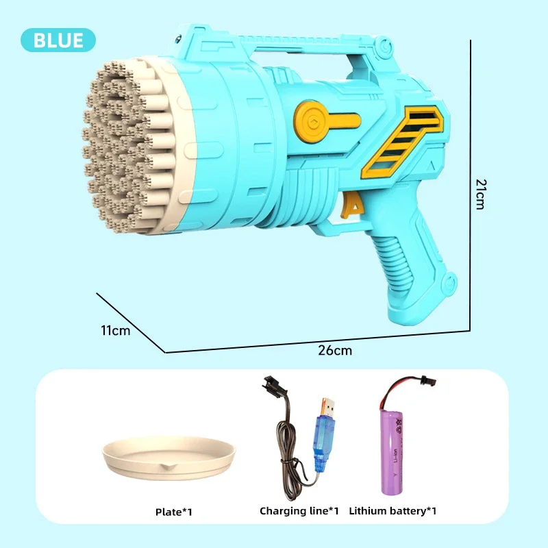 Macchina per pistola a bolle elettrica per bambini a 69 fori Macchina automatica per bolle di sapone LED Festa all'aperto Giocattoli per bambini Regalo per ventilatore per festa di nozze